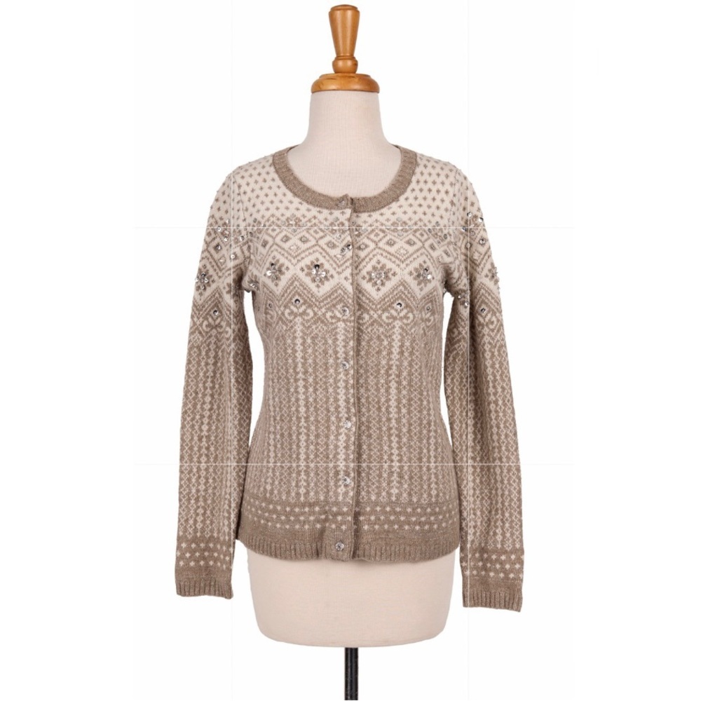 Telluride Sequin Cardigan Winter Lambswool Sweater - Size Large
